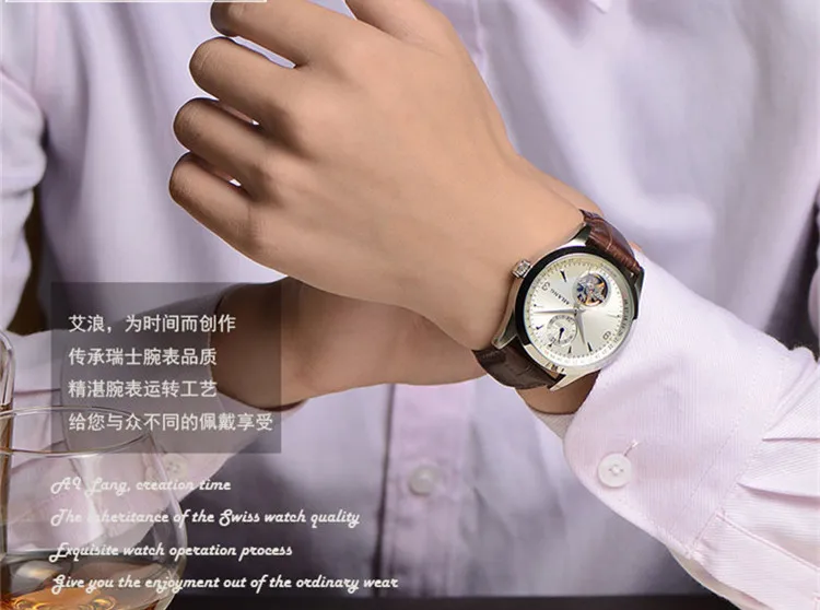 

Fashion AILANG Brand Tourbillon Businessmen Dress Watches Auto Self Wind Men Statement Wrist watch Leather Analog Relojes W003