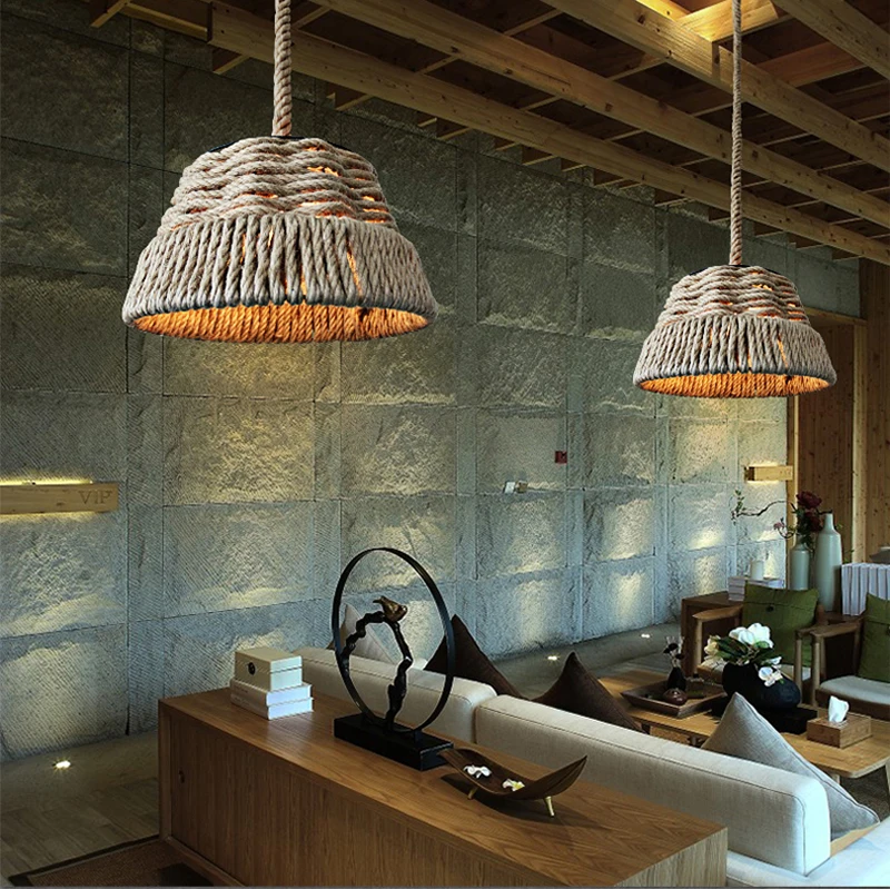 Манильская веревка Ретро металлическая Подвесная лампа Светодиодная освещение