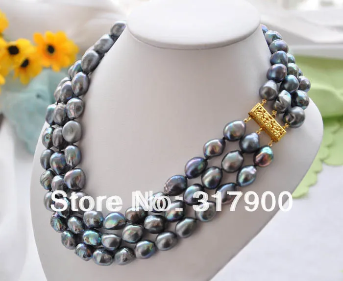 Ожерелье пресноводное в стиле барокко 3 ряда 17 дюймов 16 мм|necklace necklace|necklace blacknecklace
