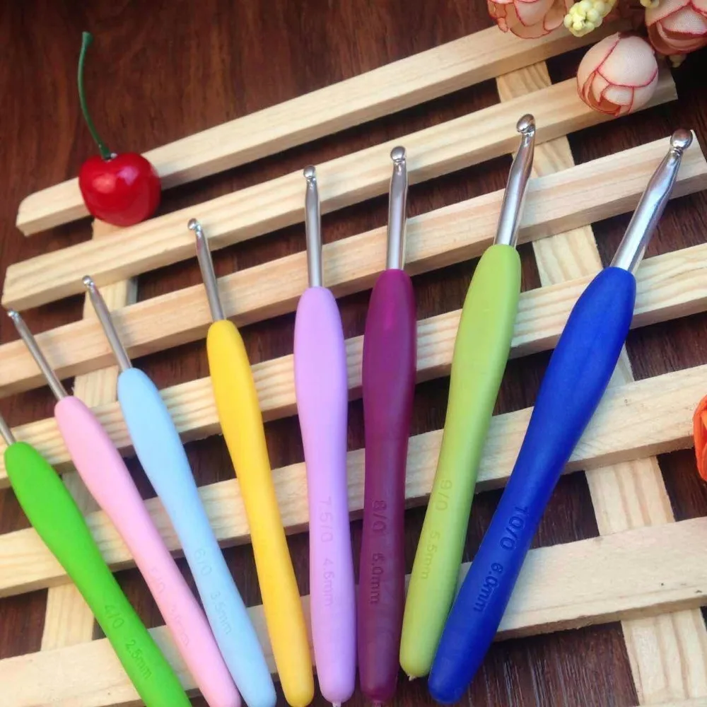8 размеров/комплект цветные мягкие крючки из АБС и металла|set colores|metal crochetcraft weaving |