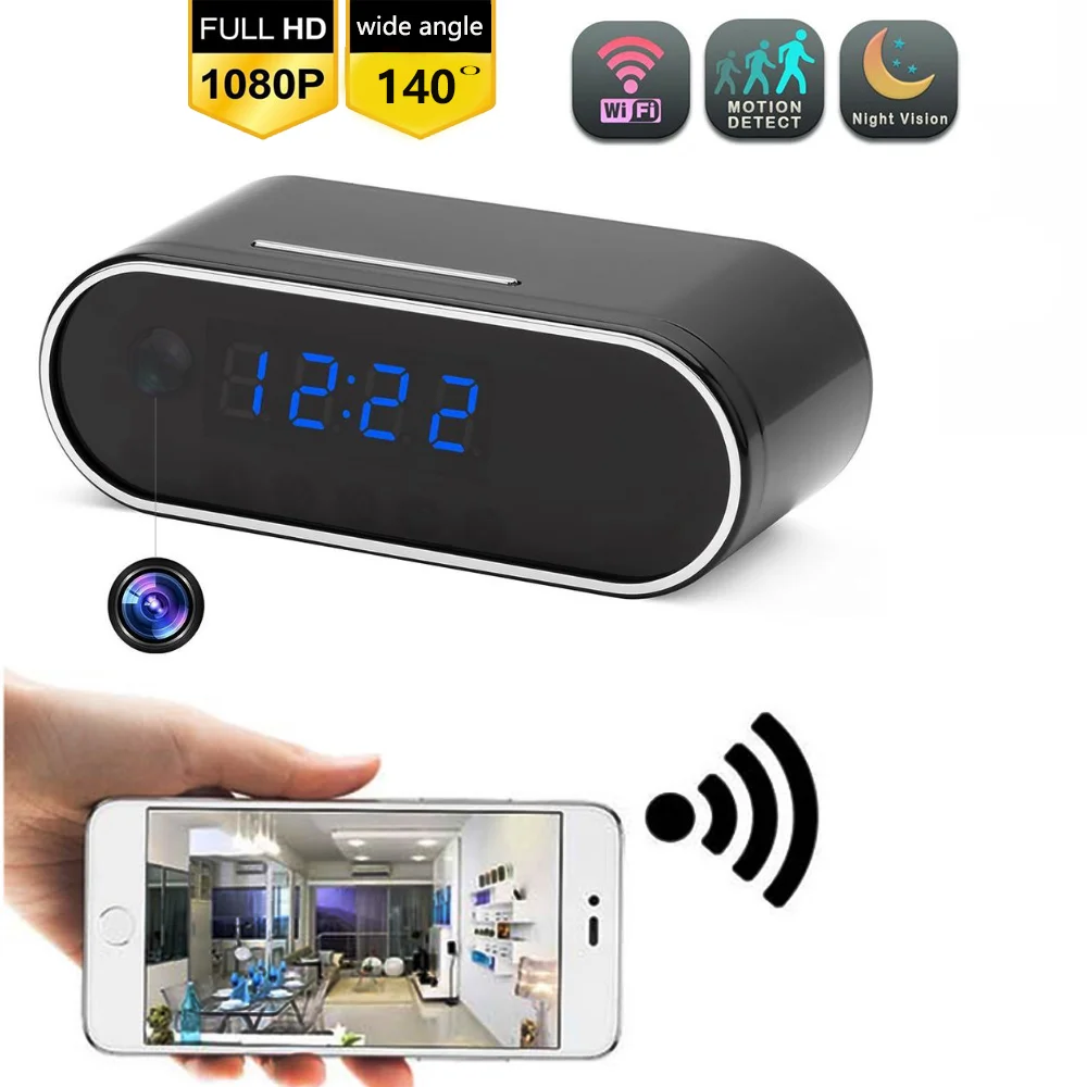 1080P wifi мини камера с будильником времени беспроводной Няня часы P2P IP/AP