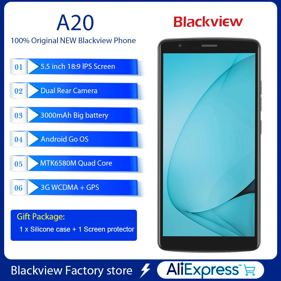 BLACKVIEW A20 мобильный телефон Android GO 18:9 5 &quotips Двойная Задняя камера смартфона