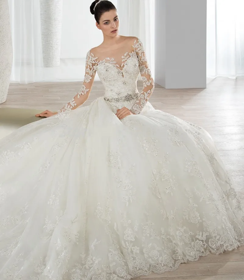 Hochzeitskleid Тюль Бальное платье Сексуальная boho Свадебное Платье С Длинным Рукавом