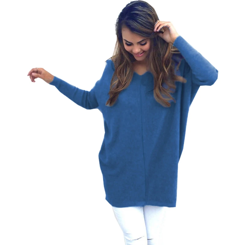 Sweater women 2019 new solid color v-neck long spring and autumn casual loose fashion long-sleeved women's sweater OYM0174 | Женская