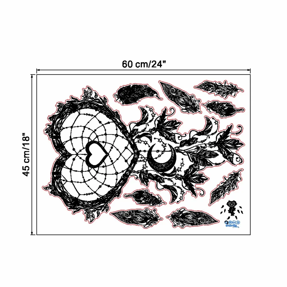 Черное сердце любовь Ловец снов на стену наклейки искусство ПЕРО спальня