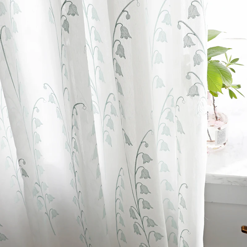 

Chicity White luxurious Tulle Curtains For Living room Embroidered Lily of the valley tulle for bedroom and kitchen Customized