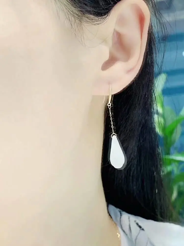 

SHILOVEM 18k yellow gold Natural White Jasper earrings classic fine Jewelry women wedding new wholesale gift myme0818003hby