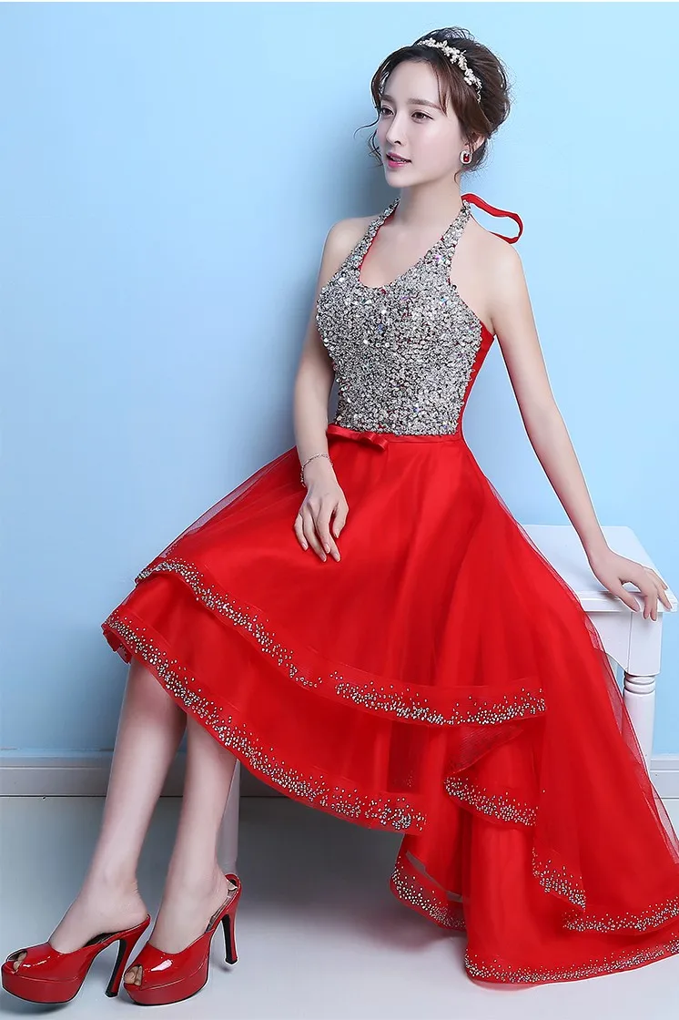 Новый стиль короткий передний долго назад бурение-фрезерный тюль пром платья 2016