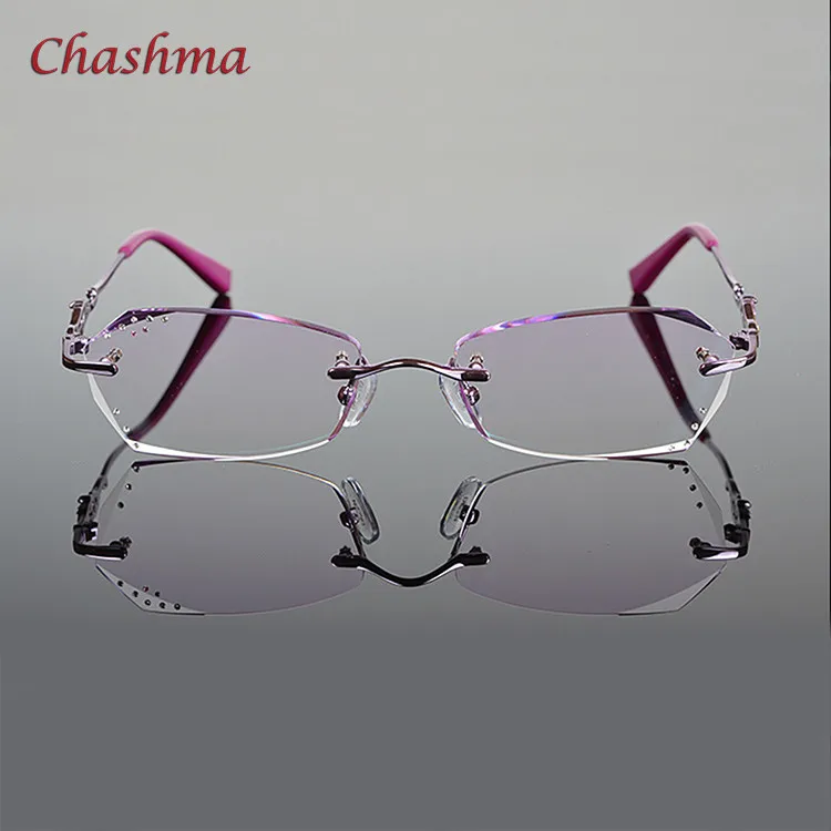 Purple Chashma бренд Новая мода Корея без оправы алмазный сплав для женщин оправа с линзами при миопии цветные линзы очки для женщин - Цвет оправы: Purple