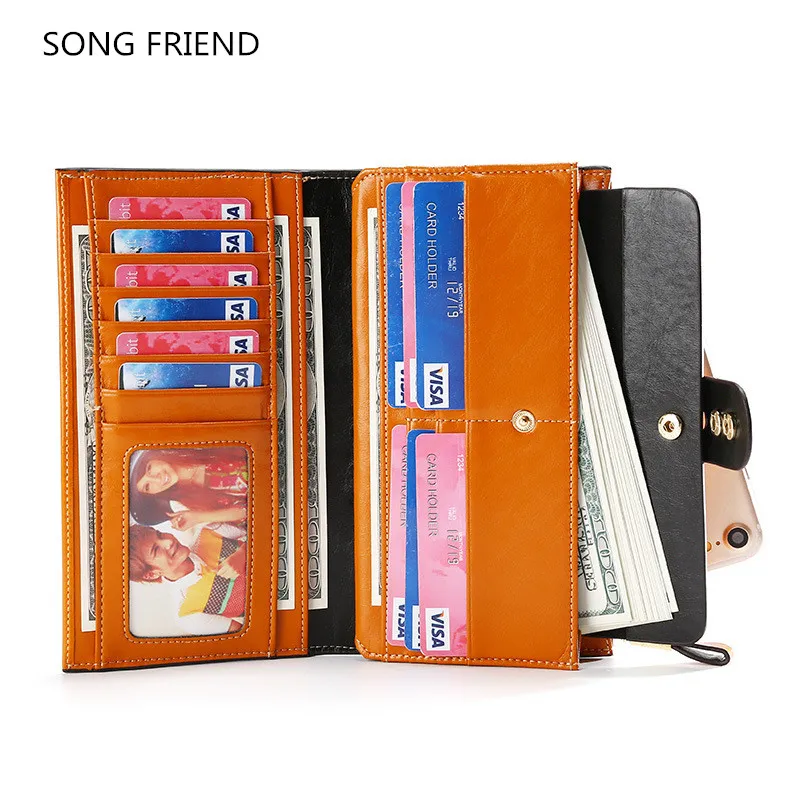 SONG FRIEND2019RFID женский кожаный длинный стильный кошелек Европейская и американская ручная сумка большой емкости масло воск кожаный кошелек