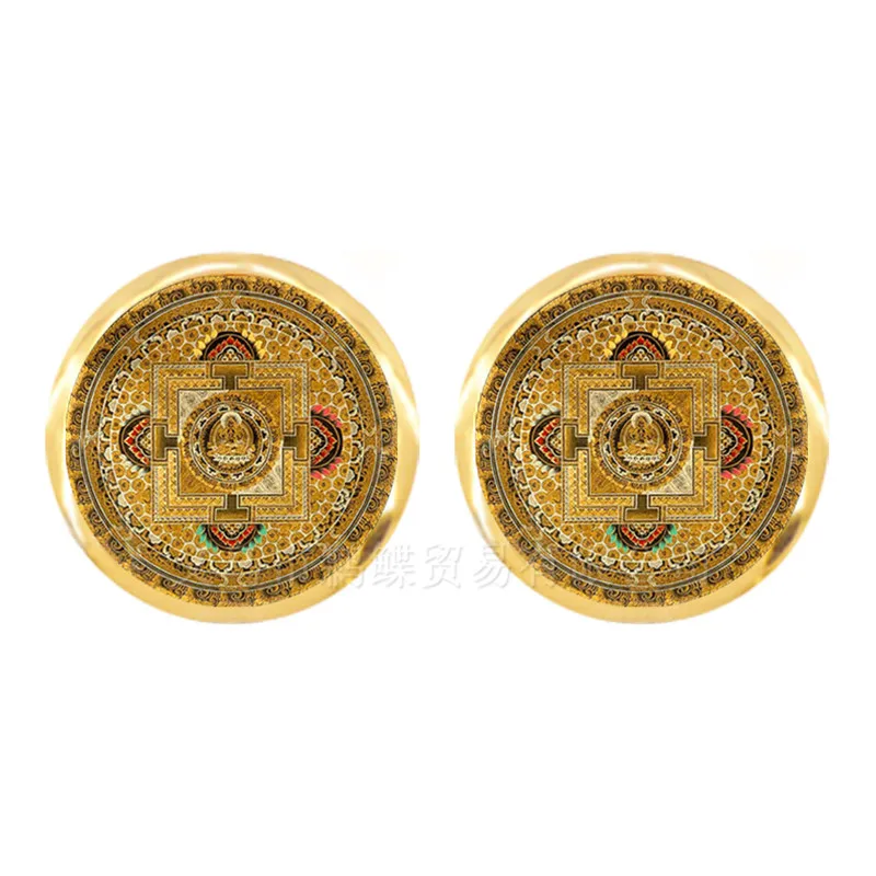 Стеклянные кабошон серьги-гвоздики Мандала Ом Символ йоги дзэн-буддизм 1 пара хна