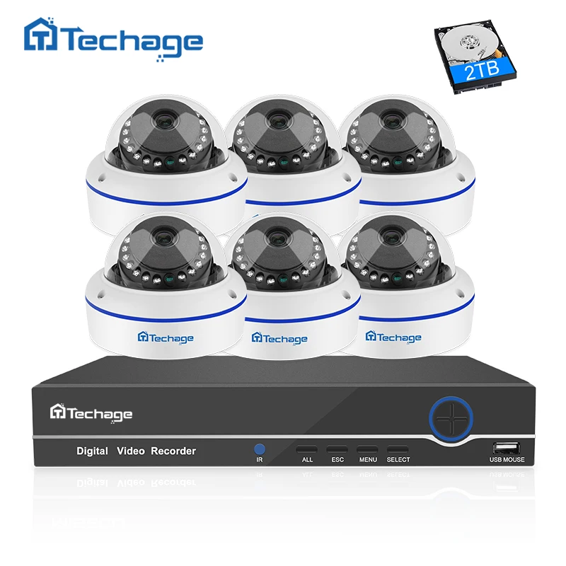 Techage 8CH 1080 P POE NVR система видеонаблюдения 6 шт. Антивандальная купольная Крытая ip - Фото №1