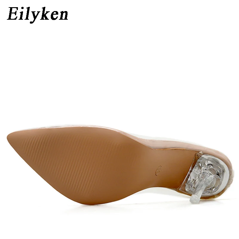 Eilyken новые босоножки на высоком каблуке из прозрачного ПВХ Для женщин на высоких каблуках обувь заостренная обувь для вечеринок со стразами для ночного клуба женские туфли-лодочки