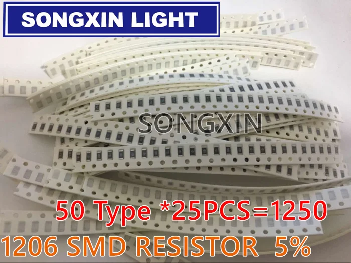 1250 шт. XIASONGXIN светильник 50 значение 1206 SMD Резистор Комплект(0R~ 10MR) 5% новое и оригинальное