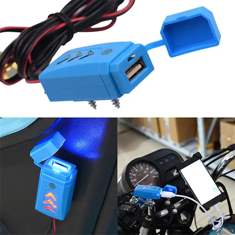 

2.1A USB Charger Car Motorcycle Blue LED Adapter for Auto Motorbike with Switch and 150cm Cable (Blue)