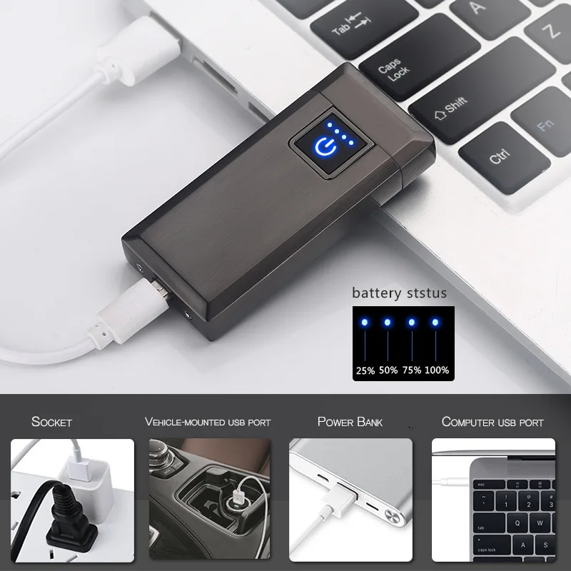 USB ветрозащитная двухдуговая плазменная зажигалка беспламенная сенсорная