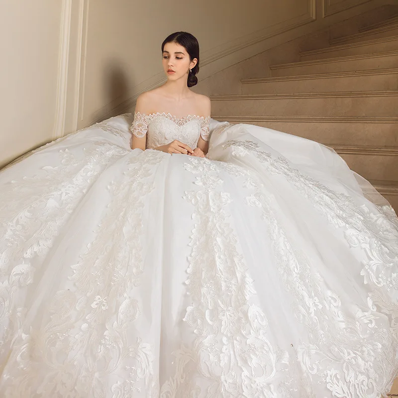 Бальное платье принцессы свадебные платья 2019 кружевное невесты с аппликацией и