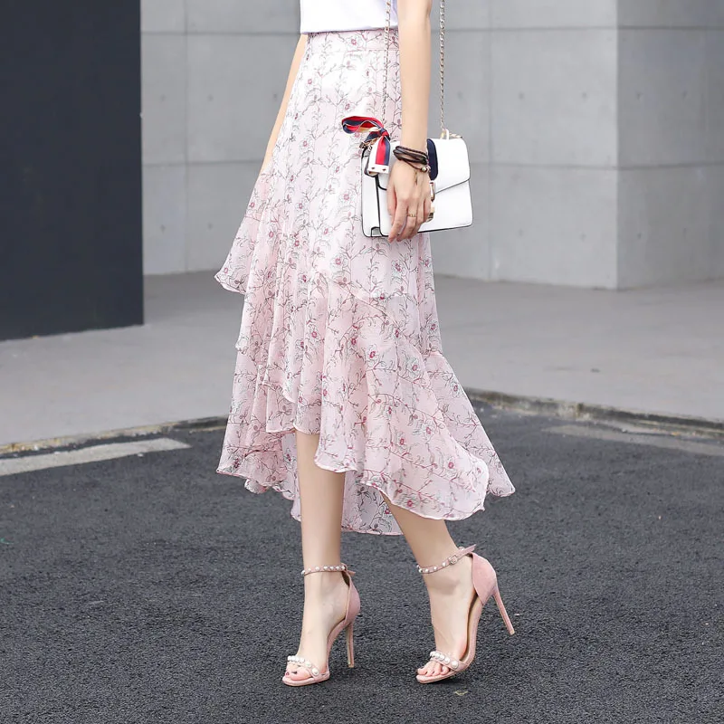 Женская шифоновая юбка с принтом элегантная дизайнерская юбка-годе в корейском