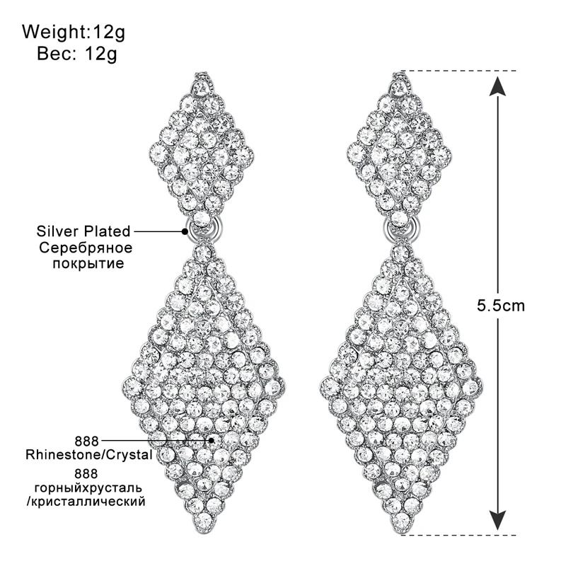 Mecresh Silver Color Rhinestone Geometric Dangle Earrings for Women Cute Crystal Bridal Wedding Party Jewelry MEH1086 | Украшения и