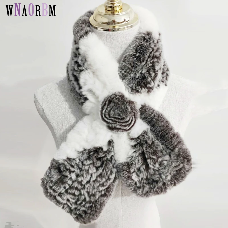 Новый стиль натуральный шарф из меха кролика рекс Женский вязаный мех кольцо