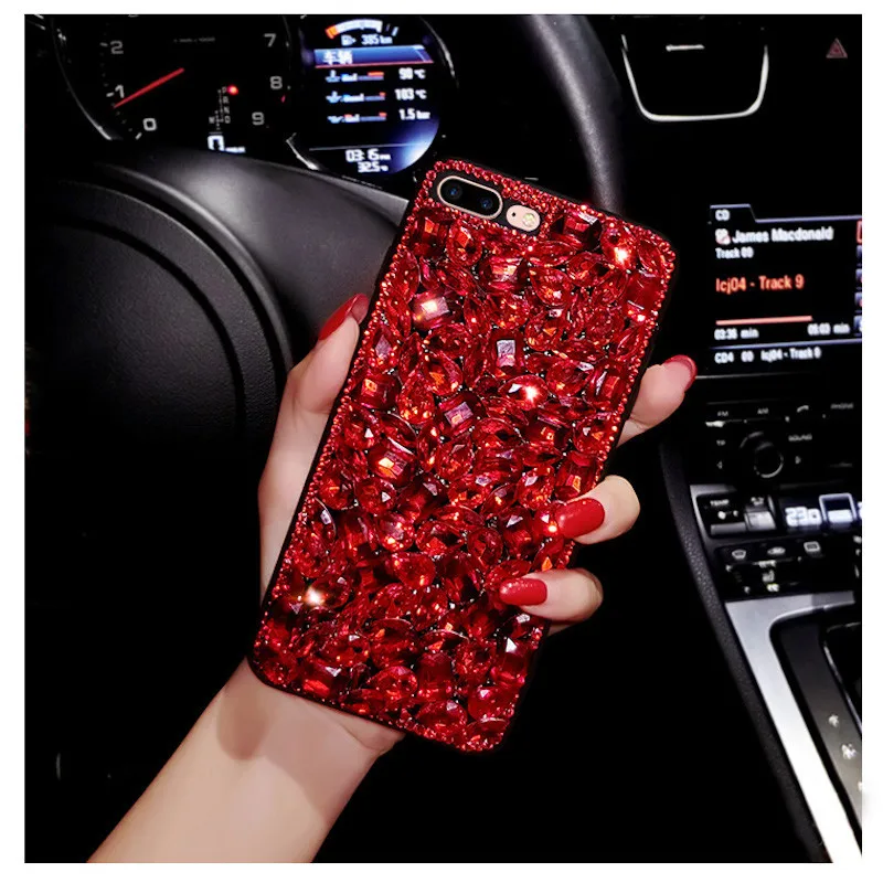 

LaMaDiaa Christmas Gift Case for iPhone X XS MAX XR 5 6 7 8 Plus Luxury Classic Red diamond Rhinestone soft TPU case cover