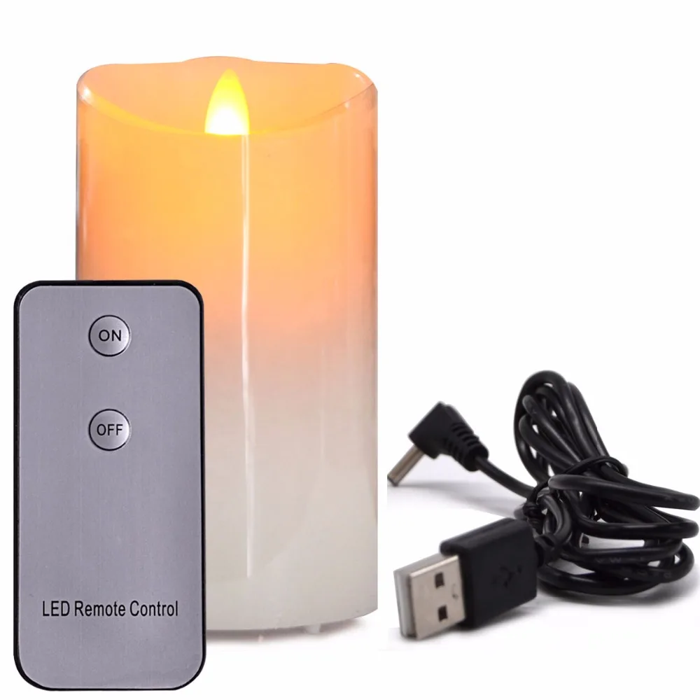 USB Rechargeable Moving Wick Wax Candle Lamp Flameless Tealight with Remote Control for Home Party Decoration 4inch | Дом и сад
