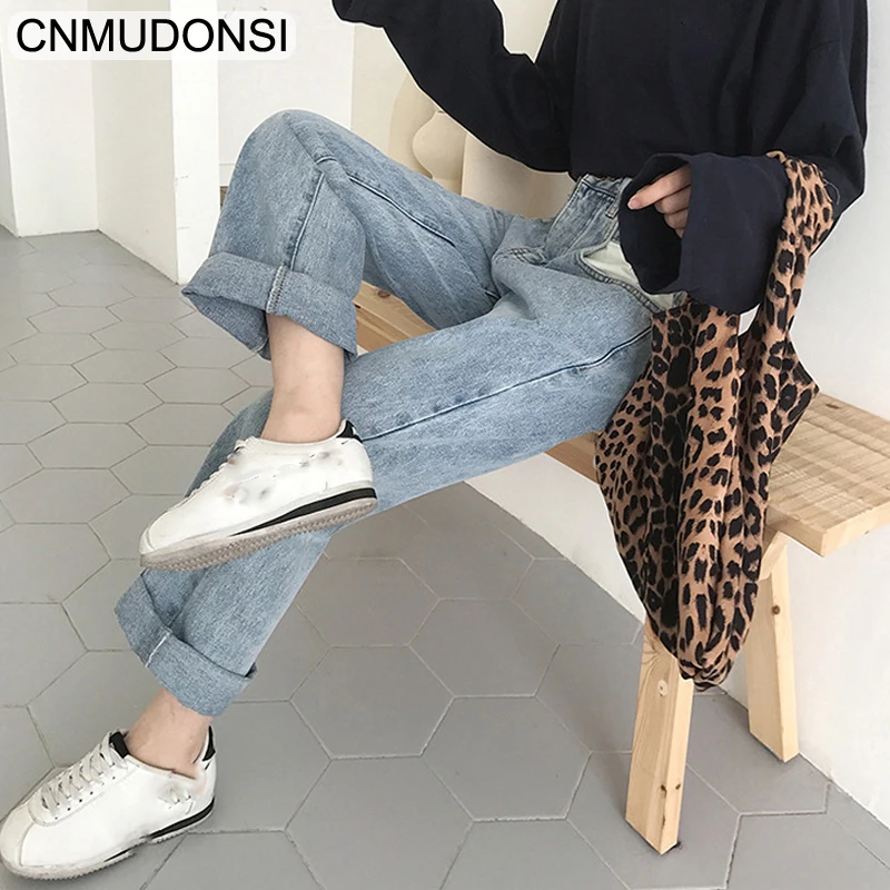 Женские джинсовые широкие джинсы с поясом летние повседневные свободные штаны