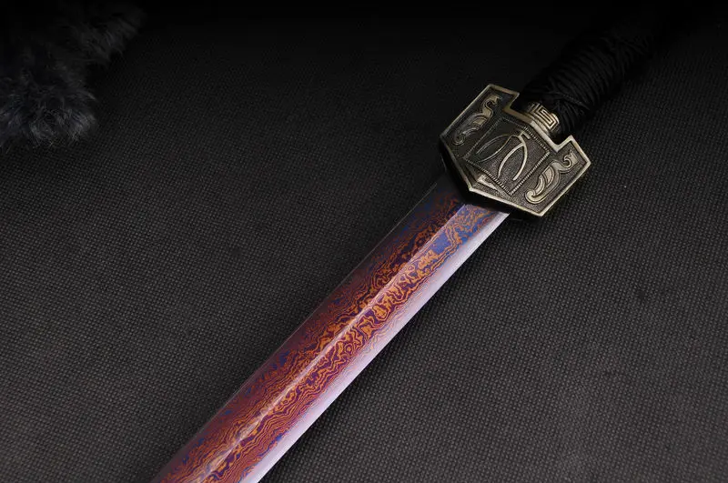 Китайский меч династии Хань с голубым лезвием полностью ручной работы дамасский