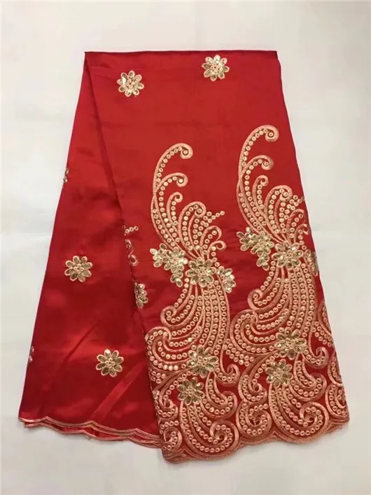 Fashion Red African george Lace fabric 2017 High Quality satin lace with sequins for women dress 5yards | Дом и сад