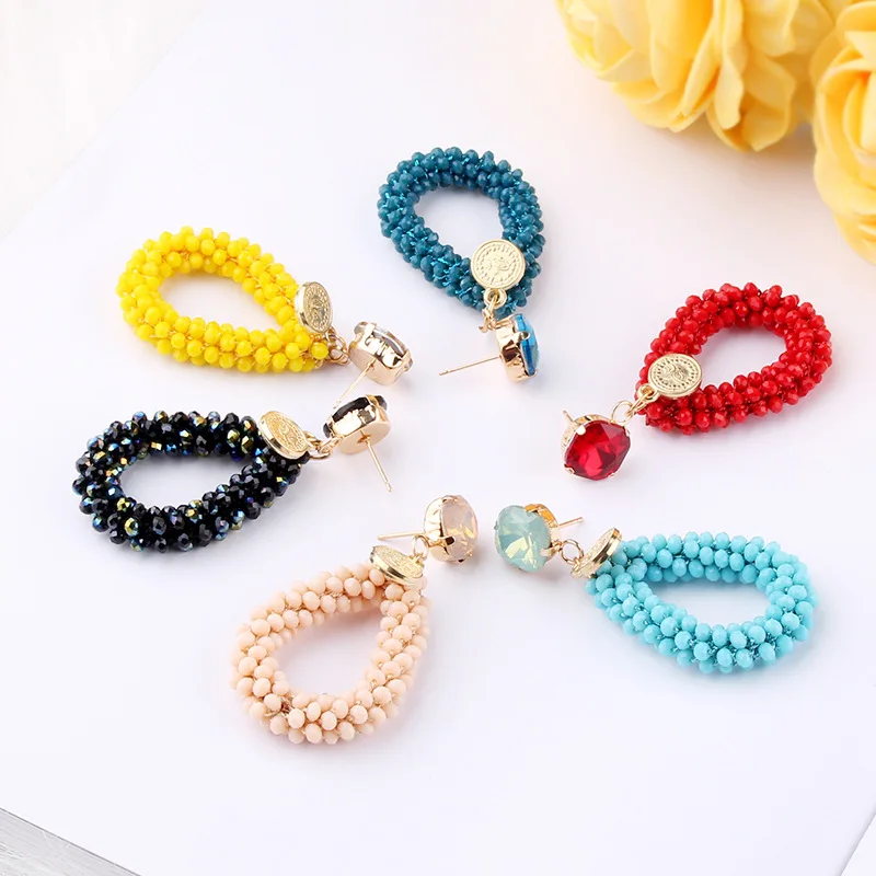 GEREIT Oorbellen Handmade Resin Beaded Crystal Earrings Aretes Largos Baroque Big Long Drop Women Wedding Party Jewelry | Украшения и