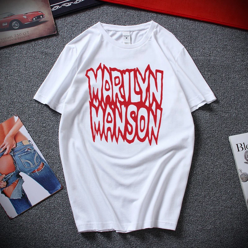 Rare Marilyn Manson Kill God Kill 1994 T-Shirt Reprint Loose Cotton T-Shirts For Men Cool Tops T Shirts - Цвет: Белый