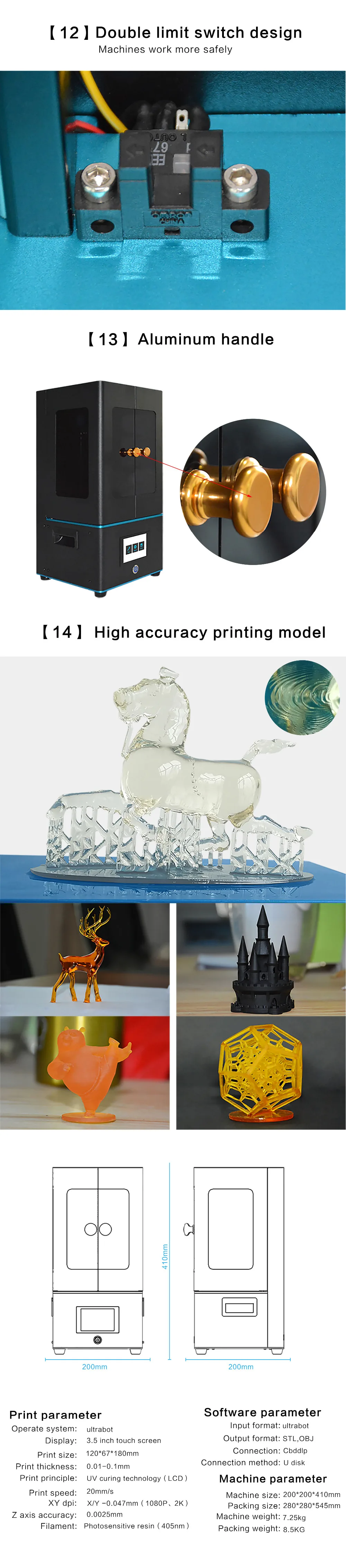 Ультработ 3d принтер сенсорный экран смола полноцветный SLA/lcd UV-LED конечная скорость ломтик светильник-лечение Impresora 3d принтер