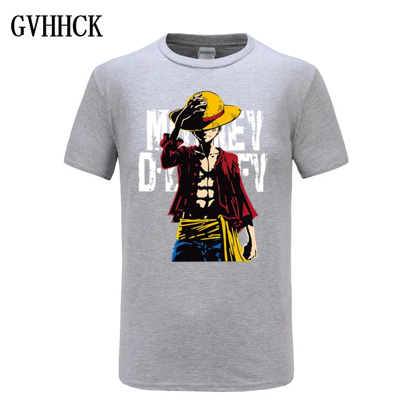 light gray Новая летняя футболка из одного предмета, мужские футболки с обезьянкой D Luffy, новые хлопковые футболки с короткими рукавами с Аниме Зоро Ace, футболка - Цвет: light gray