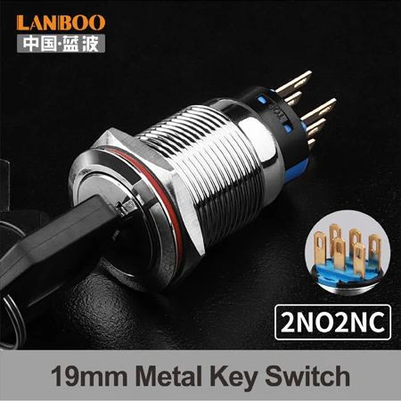 2NO2NC LANBOO 19 мм 1NO1NC/2NO2NC 2 позиционный вставной переключатель с кнопкой ключа - Цвет: 2NO2NC