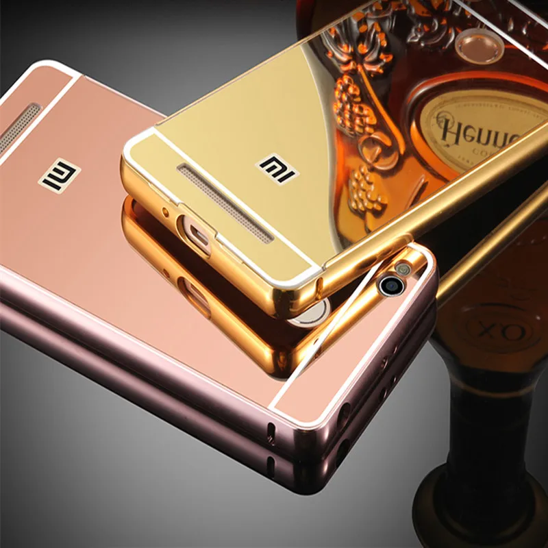 Роскошный позолоченный акриловый зеркальный чехол с алюминиевой рамкой для Xiaomi
