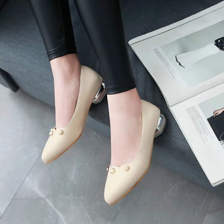 Женские туфли на высоком каблуке женские лодочки грубые с закрытым острым носком