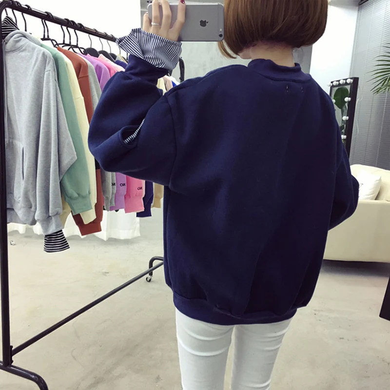 Spring Autumn New Women Striped Fake Two Piece O-Neck Sweatshirts Loose Casual Fashion Drop-Shoulder Harajuku ZX639 | Женская одежда