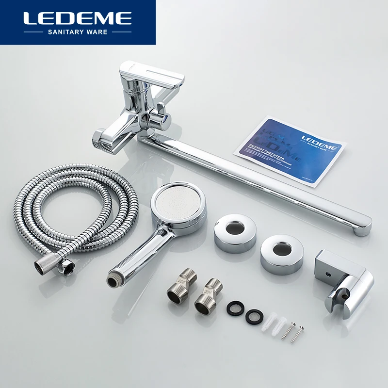 Смеситель для ванны LEDEME L2266 латунный хромированный настенный кран горячей и