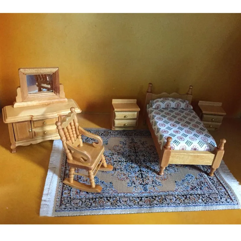 1:24 кукольный домик мебель деревянная миниатюрная кровать стул туалетный столик