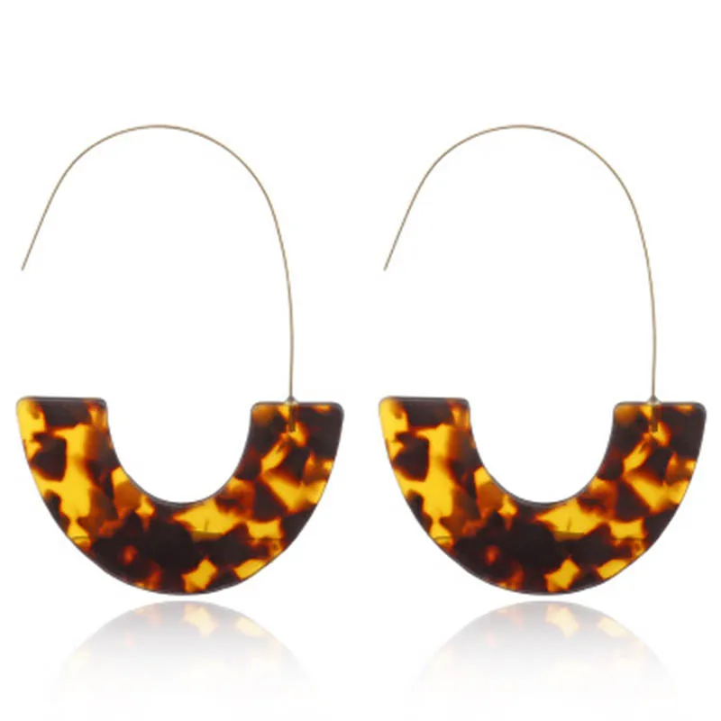 New Fashion Leopard Grain Big Hook Acrylic Earrings For Women Vintage Semicircle Resin Drop Earring Long Brincos Party Jewelry | Украшения