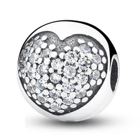 authentic 925 sterling silver charm lovely heart round crystal beads for original pandora charm bracelets bangles jewelry