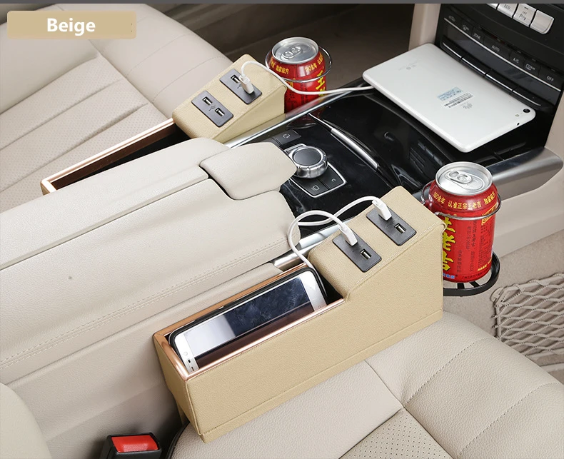 

Universal Car Styling PU Leather 4 USB Car Charge Seat Gap Creative Storage Box Organizer Cup Drink Holder Accept Drop Shipping