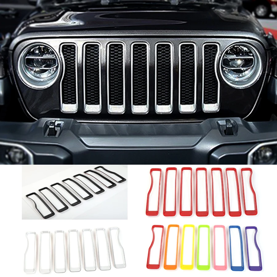 Fit For Jeep Wrangler JL 2018+ Car Front Grill Grille Cover Trim Frame Ring Styling Exterior Accessories Stickers ABS 7Pcs/set | Автомобили