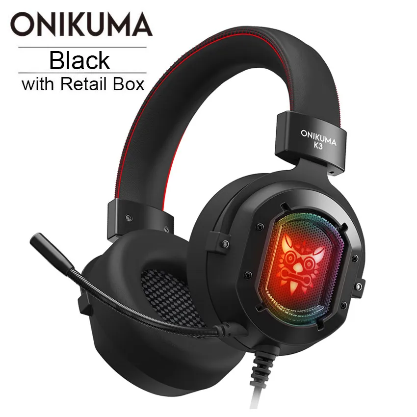 Black with RetailBox ONIKUMA K3 PS4 игровая гарнитура casque PC стерео наушники с микрофоном REG светодиодный фонарь для ноутбука планшета/ Xbox One - Цвет: Black with RetailBox
