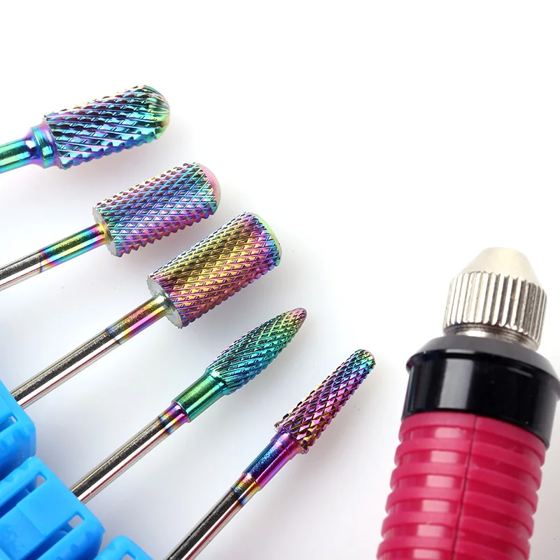 BLUENESS 5 Type Rainbow Nano Coating Tungsten Carbide Nail Drill Bits For Electric Manicure Art Accessories Tools | Красота и
