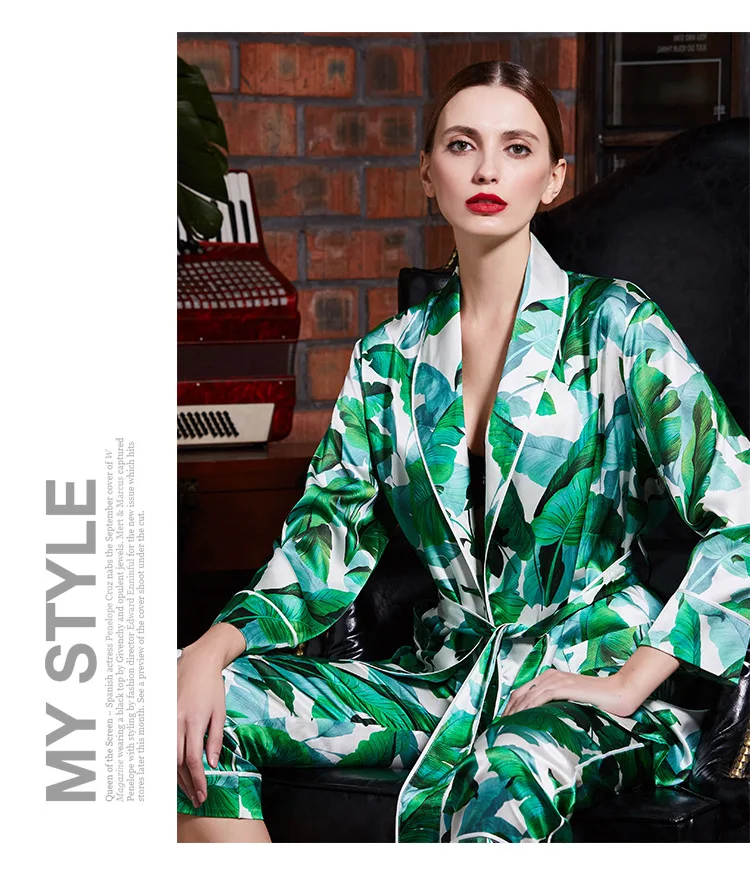 Ladies Silk Pajamas suit 100% silk two piece Home Furnishing wear long sleeved pants