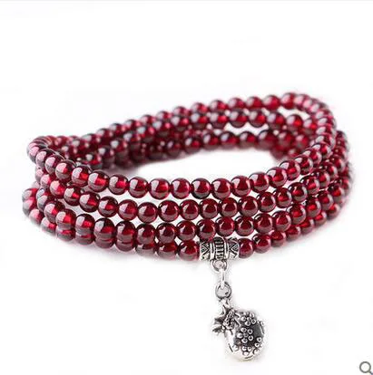 

Pretty garnet Bracelets Beads 6mm Lucky Tibetan Silver Glass Pendant for Lovers Crystal Bracelet Multilayer Jewelry