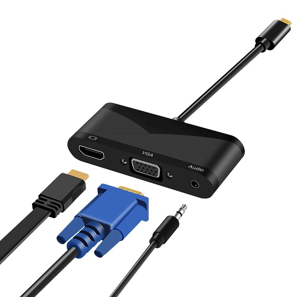 3-in-1 Thunderbolt USB Type C to HDMI VGA Audio Adapter 3.1 4K*2K Power Delivery Support Wholesale | Электроника