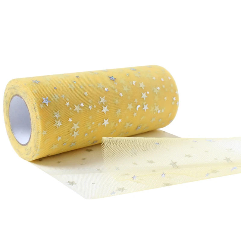 Yellow 25 ярдов 15 см Сетка Тюль рулоны блеск Звезда Луна блесток Тюль рулон DIY вечерние декоративная пачка юбка для свадьбы или «нулевого дня рождения» ручной работы - Цвет: Yellow