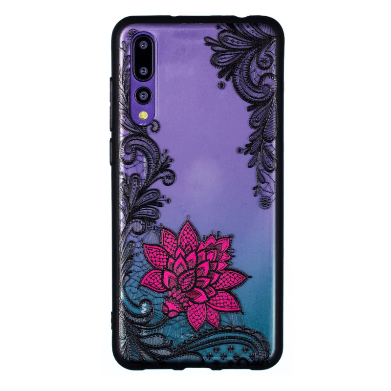 Силиконовый чехол для Huawei P20 Pro Lite с 3D рельефным кружевным розовым цветком мягкий